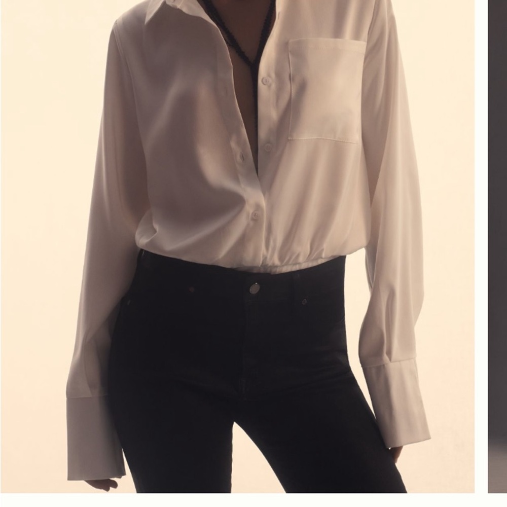 Anthropologie White Button Down Bodysuit with Long Sleeves